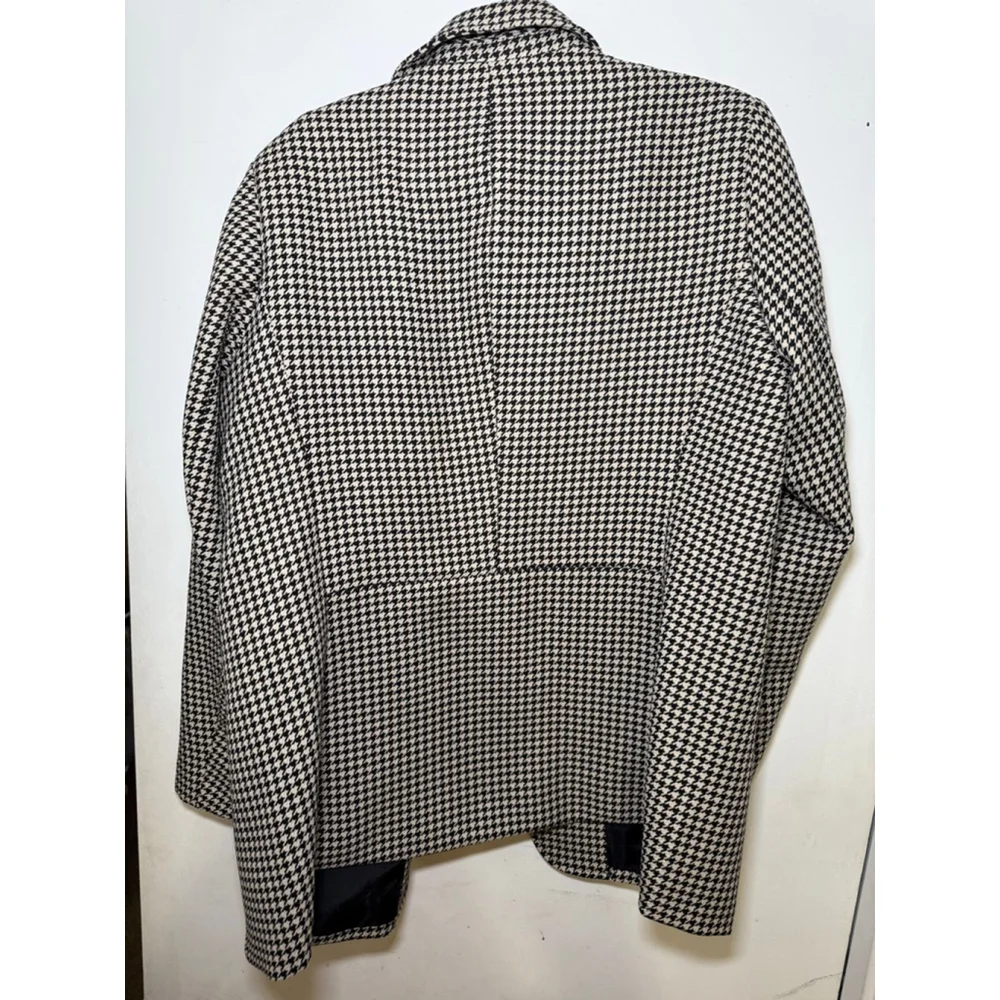 Women's Anne Klein Houndstooth Blazer L Black Beige - Picture 5 of 5